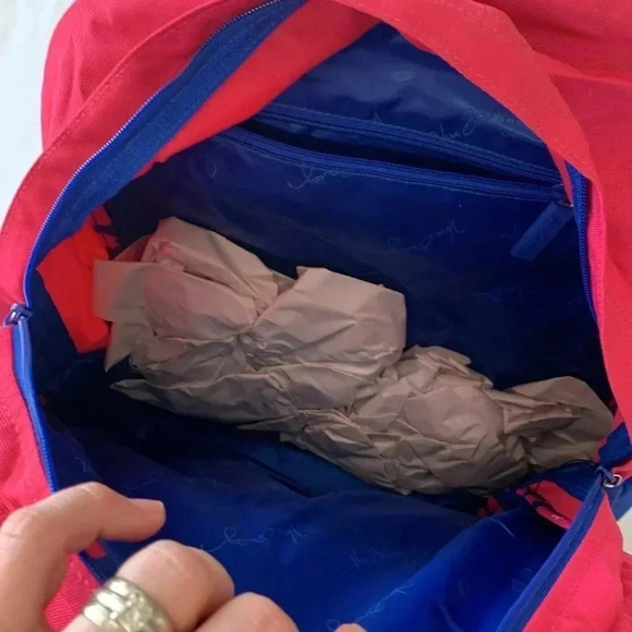 Vera Bradley blue and pink large color block backpack art poppies backpack NWT - Picture 7 of 10